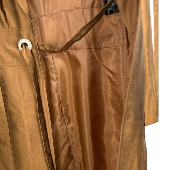 Anne Klein Duster Coat Bronze Tie Closure Women's Silk Wool Size 2 Petite - Picture 6 of 16
